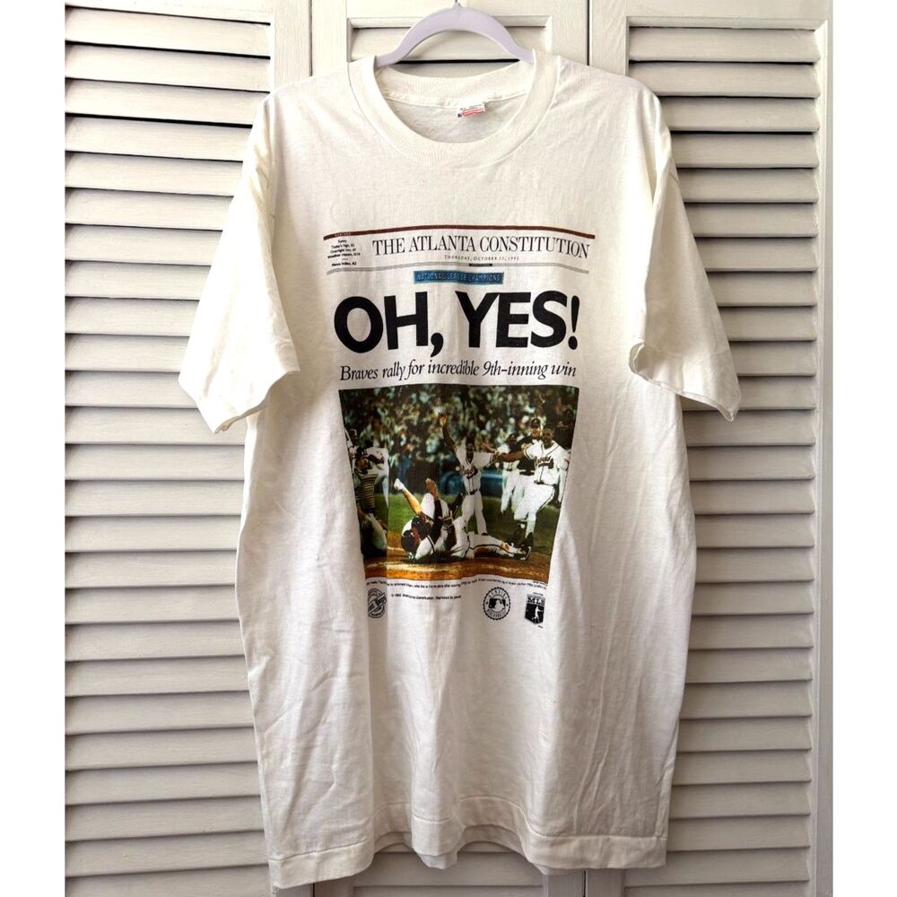Rare Collectible Vintage Atlanta Braves AJC "Oh Yes" Shirt Single Stitch USA XL